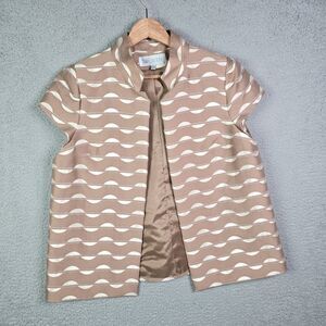 Worth Jacquard Open Front Short Sleeve Structured Jacket Tan Cream 12 Minimalist